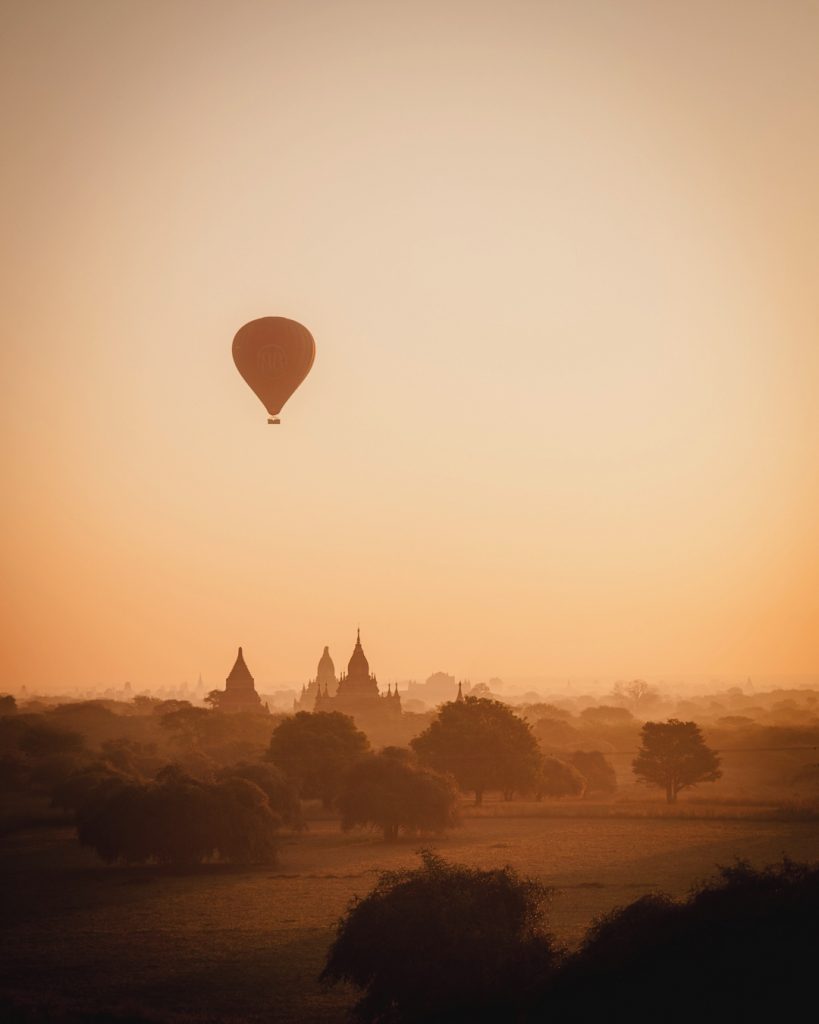 Bagan sunrise with hot air balloons Myanmar travel photography