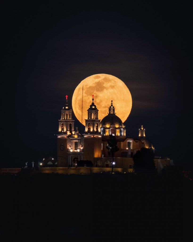 Cholula church Mexico full moon photography