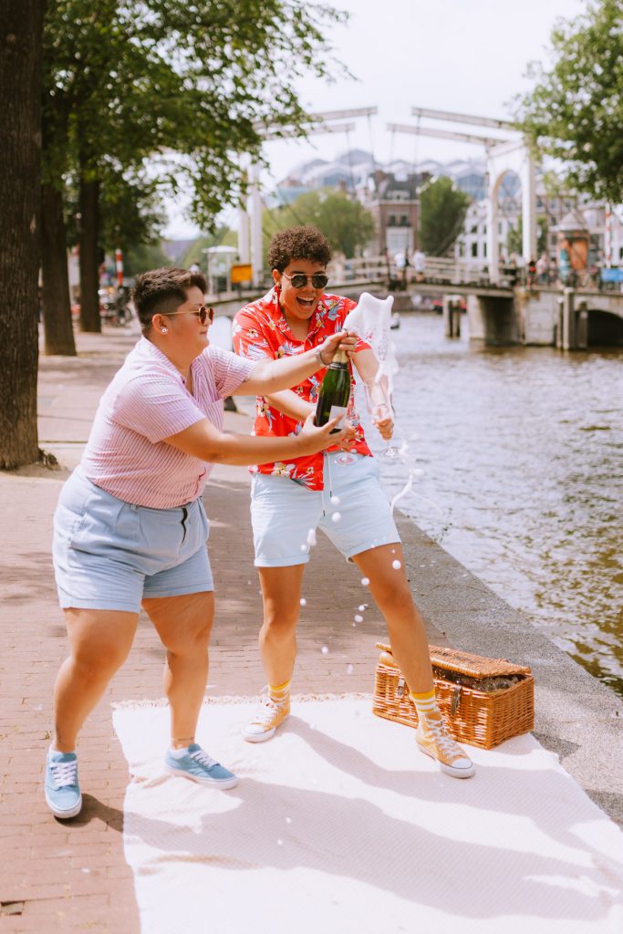 Lesbian wedding proposal Amsterdam photoshoot